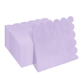 HEIPINIUYE 50 Pieces 2-ply Light Purple Napkin Disposable Scalloped Cocktail Napkins Beverage Napkins Dessert Napkins Paper Napkins for Wedding Birthday Party Paper Dinner Napkins