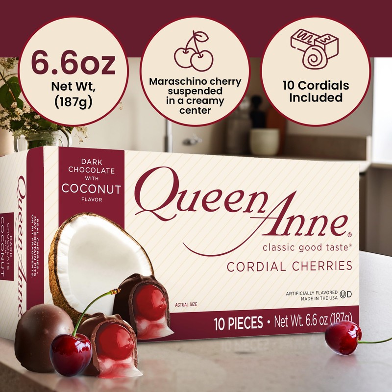 Queen Anne Dark Chocolate Coconut Covered Cordial Cherries | 6.6