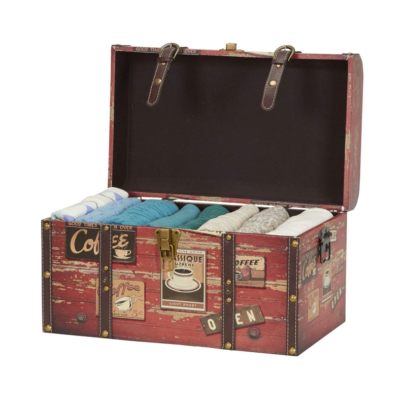 Household Essentials Medium Decorative Trunk, Coffee Shop Faux Decoupage, Antique