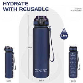 Opard 32oz Sports Water Bottle with Motivational Time Marker to Drink, Reusable BPA Free Tritan with Filter for Gym and Outdoor (Dark Blue (Fruit Infuser))