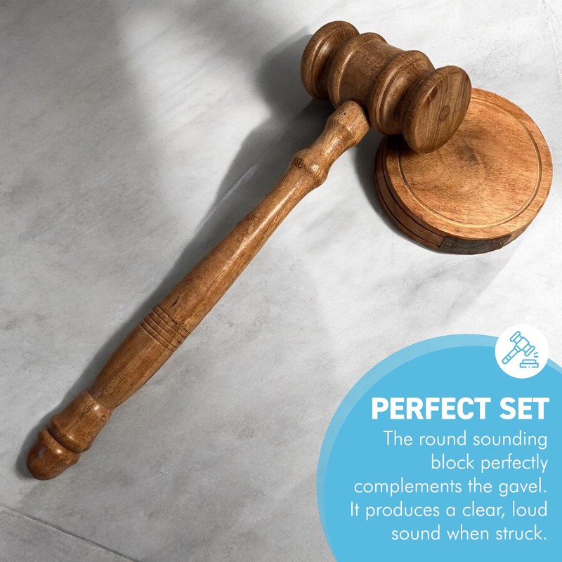 Full-Size Auctioneer's Wooden Gavel and Block - Ideal for Judges,
