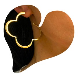 NataschaWoge® Clover Leaf Stainless Steel XXL Gold Rose Gold Silver Huggie Hoop Earrings Jewellery for Her Gift Silver Women's Jewellery Girlfriend, Stainless Steel