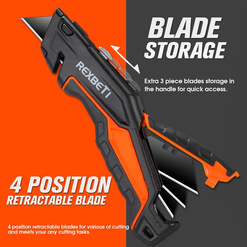 REXBETI Box Cutter 2-Pack, Utility Knife with Blade Storage, 18