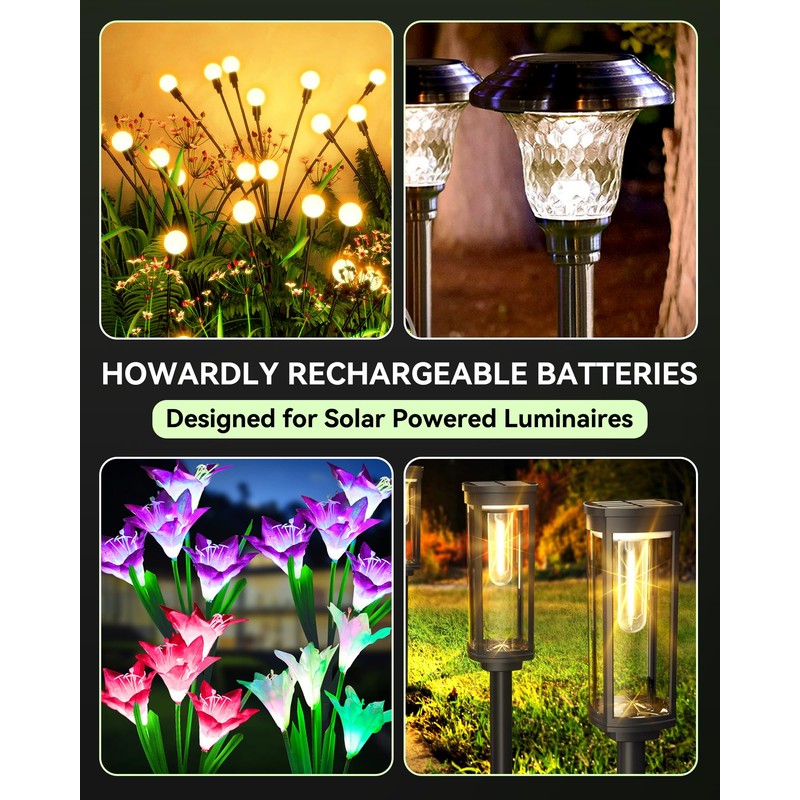 Howardly 1.2v AA Ni-MH Rechargeable Battery, Double A 900mAh 1.2V