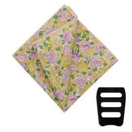 Luckyvestir Floral Pocket Squares for Men Suit Cotton Handkerchief with Pocket Square Holder for Jacket Wedding Party Groom (Yellow Lavender Green)