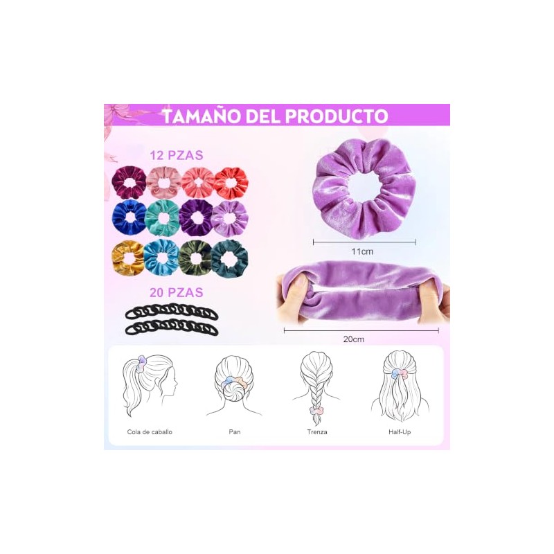 HEYMKGO 32PCS Scrunchies de Terciopelo con Ligas para Cabello para