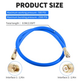 FOCMKEAS 1/4" SAE Flare AC Refrigerant Hose 2.95Ft Length HVAC Charging hoses with 500PSI Tube for R22 Air Condition System and Safety System Hoses