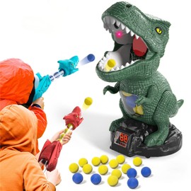 BLmukce Dinosaur Shooting Toys for Boys 2 3 4 5 6 7 Years Old, 2 Air Pump Launchers, Movable Target & 48 Foam Balls with LED Score & Sound, Christmas/Birthday Gift for Toddlers (DARK GEEEN)