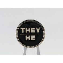 They He Pronoun Pin | Black and Silver Circular Hard Enamel Pronoun Pin | Nonbinary Masc Pronoun Button Badge