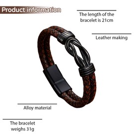 BDEPSTR Braided Black Leather Bracelet for Men, Gift for Dad/Son/Men's Bracelet, I Love You, Father's Day Gift, Birthday Gift for Son, Boyfriend, Husband, Dad