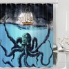Shocur Black Nautical Octopus Shower Curtain, Funny Ocean Kraken Tentacles
