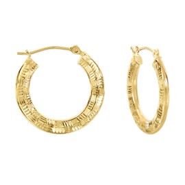 14k Yellow Gold Diamond-cut Round Flat Hoop Earrings (20mm (0.78 inch))…