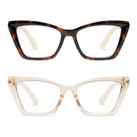 AMOMOMA 2 Pack Trendy Stylish Reading Glasses for Women,Retro Square Cateye Blue Light Computer Frame Reader AM6120 C2+C3 0.0X