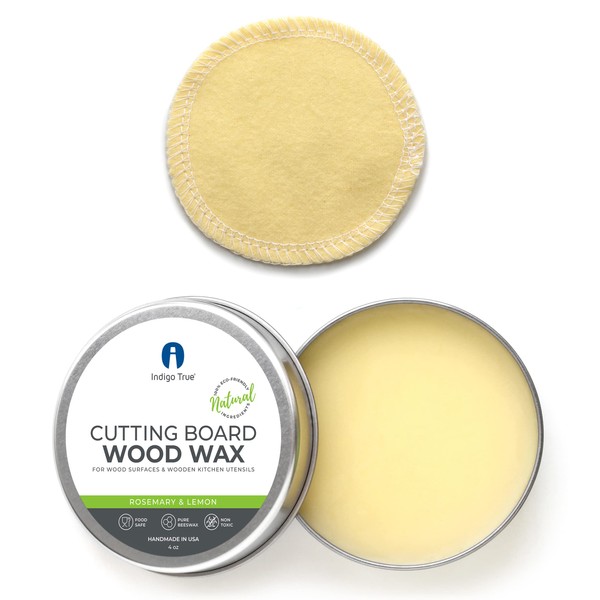 Cutting Board Wax - Butcher Block Conditioner - Food Safe Wood Sealer - Made in USA - Pure Beeswax, Coconut Oil, Rosemary & Lemon Essential Oils, 4oz