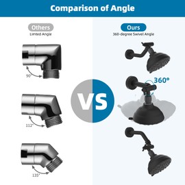 Hibbent All Metal Shower Head Elbow Adapter, 360 ° Adjustable Swivel Brass Shower Head Adapter, Stainless Steel Shower Arm Extension for Fixed and Rain Showerhead, Wall Mounted, Matte Black