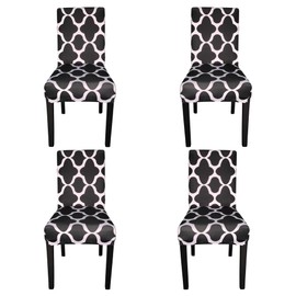 Trimming Shop Black Short Spandex Chair Cover with Flower Design for Chiavari, Dining Room, Wedding, Banquet Chairs, Stretchy and Elastic, Removable Protective Cover, 1 Piece - Trellis Design - Black