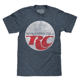 Tee Luv Retro RC Cola Shirt - Faded Royal Crown Soda Logo T-Shirt (Indigo-Black Heather) (L)