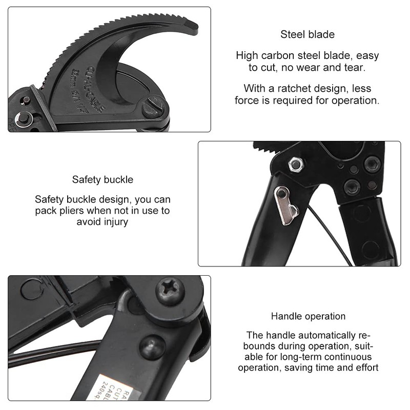 Ratchet Cable Cutter, HS-325A Insulated HCS Copper Aluminum Cutting Tool,