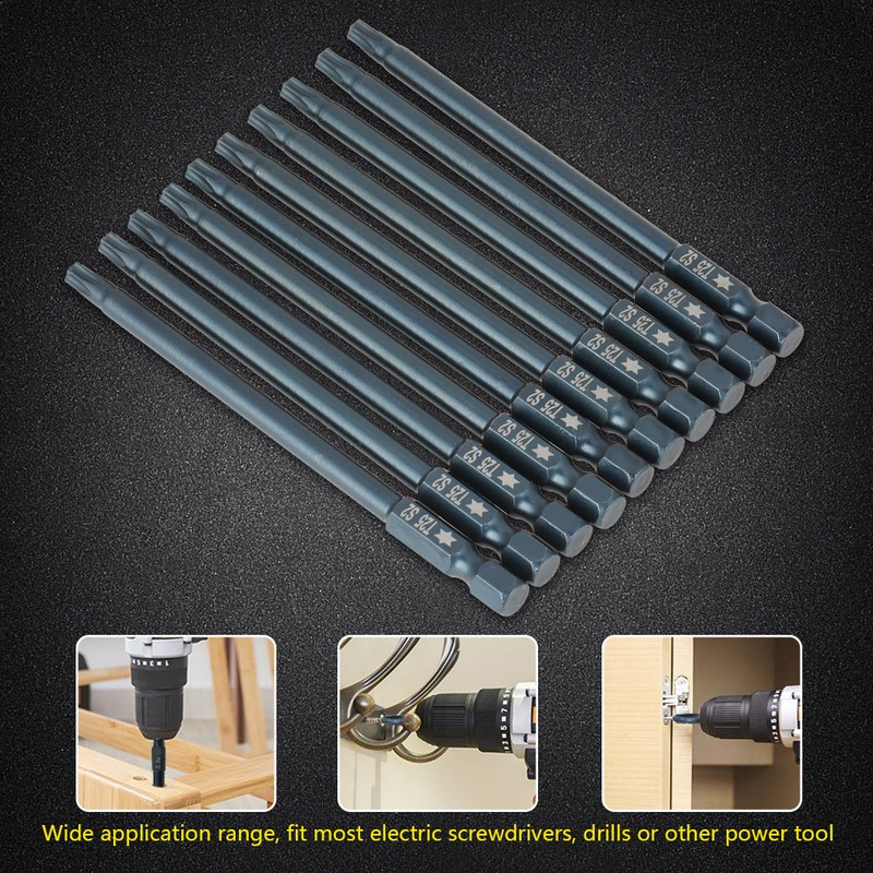 10 pcs 100mm 1/4" Hex Shank T25 Magnetic Security Star