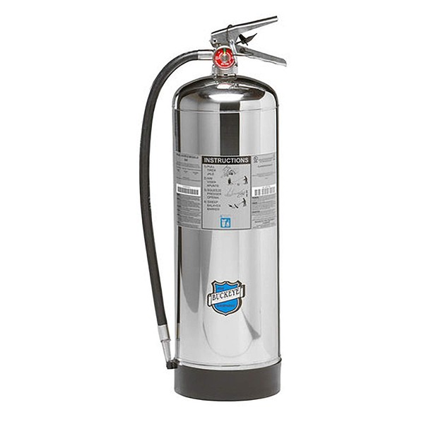 Buckeye 50000 Stainless Steel Water Pressurized Hand Held Fire Extinguisher with Wall Hook, 2.5 Gallon Agent Capacity, 7" Diameter x 9" Width x 24-1/2" Height