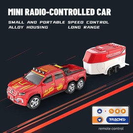 【Live Exclusive】Hotfree 1/64 Mini RC Monster Truck, Mini RC Car, Metal Off-Road Stomper with Trailer, 2.4GHz Remote Control All-Terrain Vehicle, 3-Speed Adjustable, USB-C Rechargeable, Indoor Outdoor Racing Toy, Fun Birthday Gift for Kids Boys:_#7K