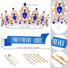 Birthday Crown Headband Birthday Sash Tiaras for Women Birthday Tiara Crystal Crown Birthday Tiara for Women Princess Tiara Adult Blue CrownBirthday Crown and Sash for Birthday Party