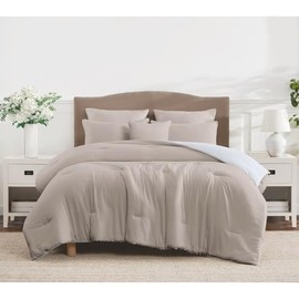 6-Piece Elegant Reversible Pretty Taupe Comforter Set King Size | Modern Casual Style Stitched Solid Color Pattern Aesthetic Bedding | Machine Washable Fabric Cohesive and Stylish Look