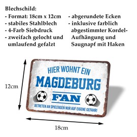 Magdeburg Fan Tin Sign - Metal Sign with Cord and Suction Cup - Hanging Sign for Fans Ultras Pendant Enthusiasts - Wall Decoration Door Decoration for Man Cave, Teenager's Room, Workshop, Living Room