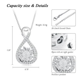 QGJNSGC Urn Necklace for Ashes Sunflower Cremation Jewellery Infinity Love Ash Necklace for Human Women Girls Pets Keepsake Memorial Jewellery, Stainless Steel