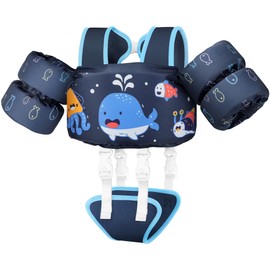 Vvinca Toddler Swim Vest for Kids 13-30lbs Boys Girls Puddle Kids Jumper Toddlers Pool Floaties Jacket with Adjustable Crotch Strap Sleeves Shoulder for 1 2 3 Years Old Baby Infant Learn to Swimming