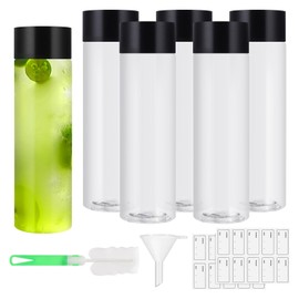 Lvefyti Pack of 6 400 ml Smoothie Bottles, Plastic Bottles for Filling, Reusable Empty Juice Bottles with Lid, Sticker, Funnel, Cleaning Brush for Juice, Milkshake