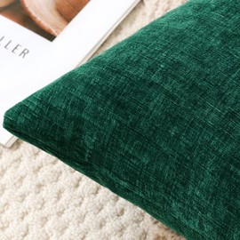 JOTOM Chenille Cushion Covers 50x50 cm Soft Dark Green Decorative Throw Pillow Covers 20x20 Inch Square Cushion Case Solid Pillowcases for Couch Sofa Living Room Bed Home Decor (Dark Green)