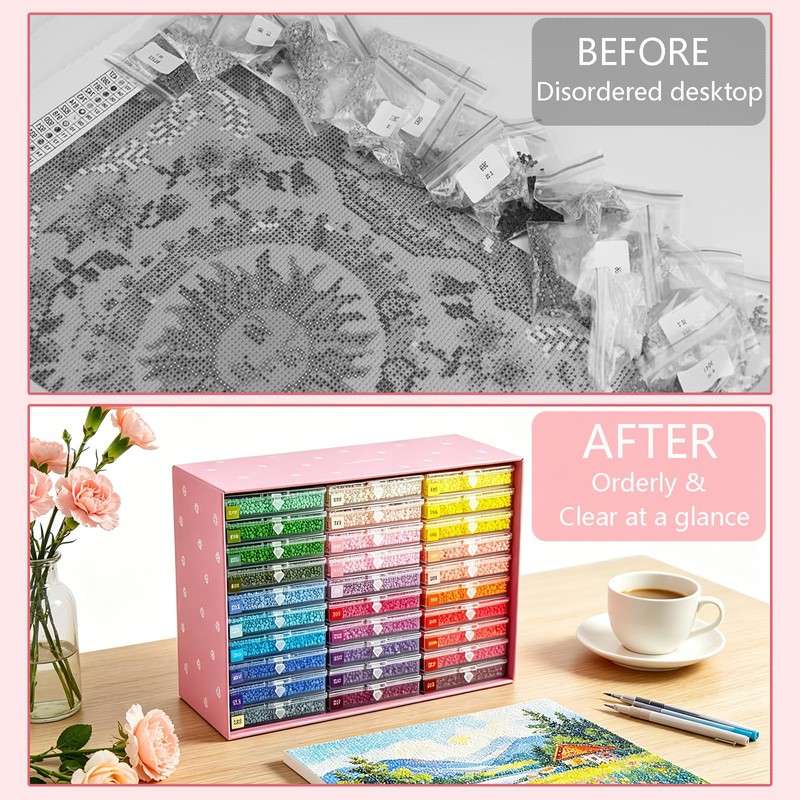Lanzeyo Diamond Painting Storage Kit with 60 Large Lidded Clear