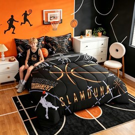 Erosebridal Basketball Court Bedding Sets 7 Piece Full Size, Basketball Comforter Set for Teen Boys Kids Men Bedroom Decor, Sportsman Slam Dunk Bed in A Bag Sports Games Sheet Set with Comforter