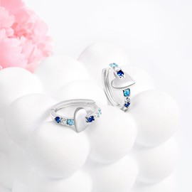 Heart Hoop Earrings with Blue Cubic Zirconia Sterling Silver Love Heart Huggie Earrings Cartilage Tiny Large Huggie Hoops Hypoallergenic for Sensitive Ear for Women Daughter Birthday Anniversary