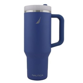 NAUTICA 40 oz Large Insulated Tumbler with Handle & Straw with screw on cap, Reusable Water Bottle Stainless Steel Travel Mug for Hot Cold or Iced Drink, BPA-Free, Fits Car Cup Holders (Nova Blue)