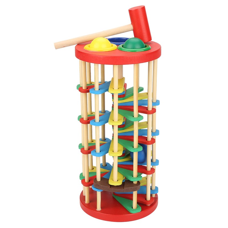 Colorful Wooden Knock Ball Ladder Toy Intelligence Development Kids Children