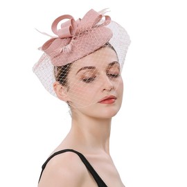 KESYOO Sombrero de Fiesta de Cóctel para Mujeres, Tocado de Novia para Boda, Accesorio Vintage para El Cabello, Fascinator con Velo de Malla y Clip