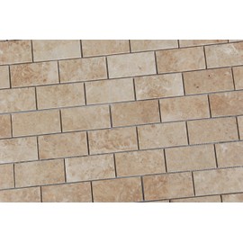 Crema Cappuccino Marble 2 X 4 Brick Polished Mosaic Tiles - Premium Quality (LOT of 5 Sheets)