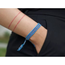 Boho Blue Boho Woven Bracelet, Slim Bracelet, Textile Cloth Bracelet, Folk Art Hippie