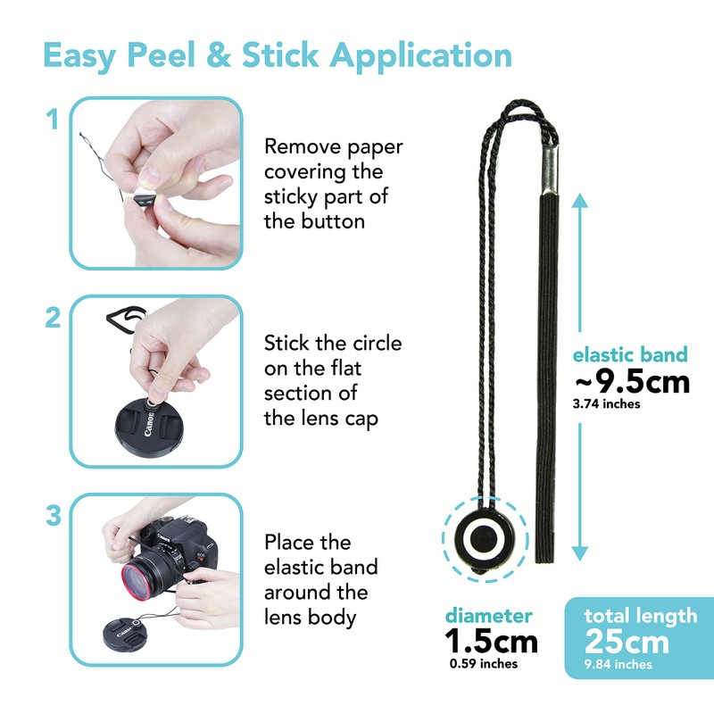 Foto&Tech Camera Lens Cap Leash with Elastic String, Compatible with