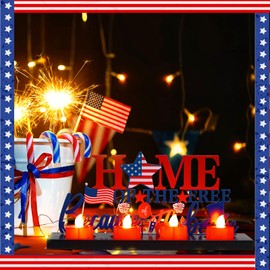 Rossesay 4th of July Flameless Tea Light Candle Stand Table Centerpiece Decoration with Lighted Table Candle Holder Decoration Return Gifts for Festival Holiday(Red White Blue,4th of July)