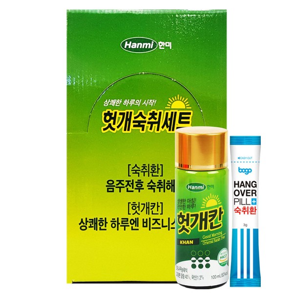Hanmi Hootgae Hangover Set Hootgaekan 100ml + hangover pill 3g, 10 sets (10 bottles + 10 packets) / 한미 헛개숙취세트 헛개칸 100ml + 숙취환 3g, 10세트(10병+10포)