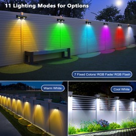 Brizled 16 Pack Fence Solar Lights, 11 Modes & 9 Colors - Warm White/Cool White/RGB Color Changing IP65 Waterproof Outdoor Wall Lights, 100 Lumens Outdoor Solar Deck Lighting for Railing Wall Fence