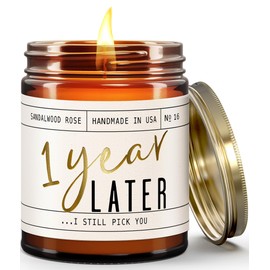 1 Year Anniversary Gifts for Girlfriend or Wife - '1 Year Later' Candle, w/Sandalwood Rose - infused w/Essential Oils I 1st Anniversary Gift I One Year Anniversary Gifts for Her I 50Hr Burn, USA Made