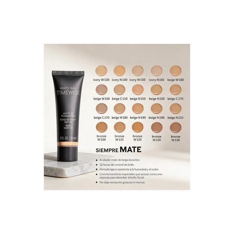 Maquillaje Líquido Timewise 3d® Con Acabado Mate, Piel Grasa