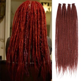 Kraler Dreadlock Extensions, 22" Copper Red Synthetic Crochet Dreads Extensions 100% Handmade Single Ended Dreads Thin 0.6cm Width Reggae Style Dreadlock for Girls(10 Strands)