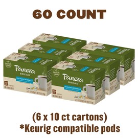 Panera Bread Madagascar Vanilla Light Roast Coffee, Single Serve 60 Count Pods (6 Packs of 10)