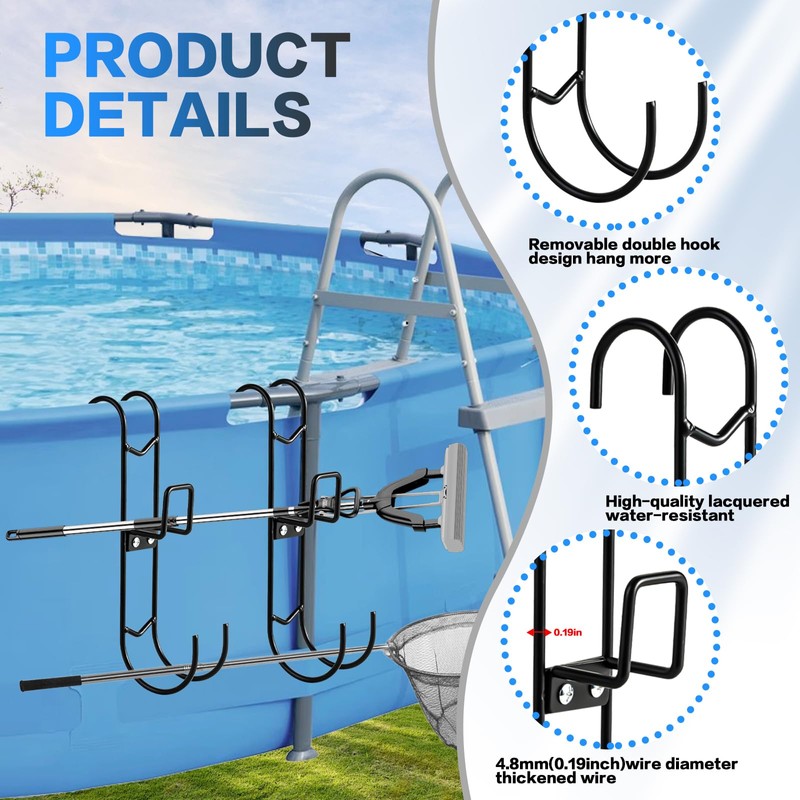2Pcs Pool Fence Hooks, Heavy Duty Pool Pole Hangers with