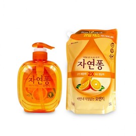 Jayeonpong Orange Dishwashing Liquid Set (490ml Bottle + 1.1L Refill) Refill) - 1pc